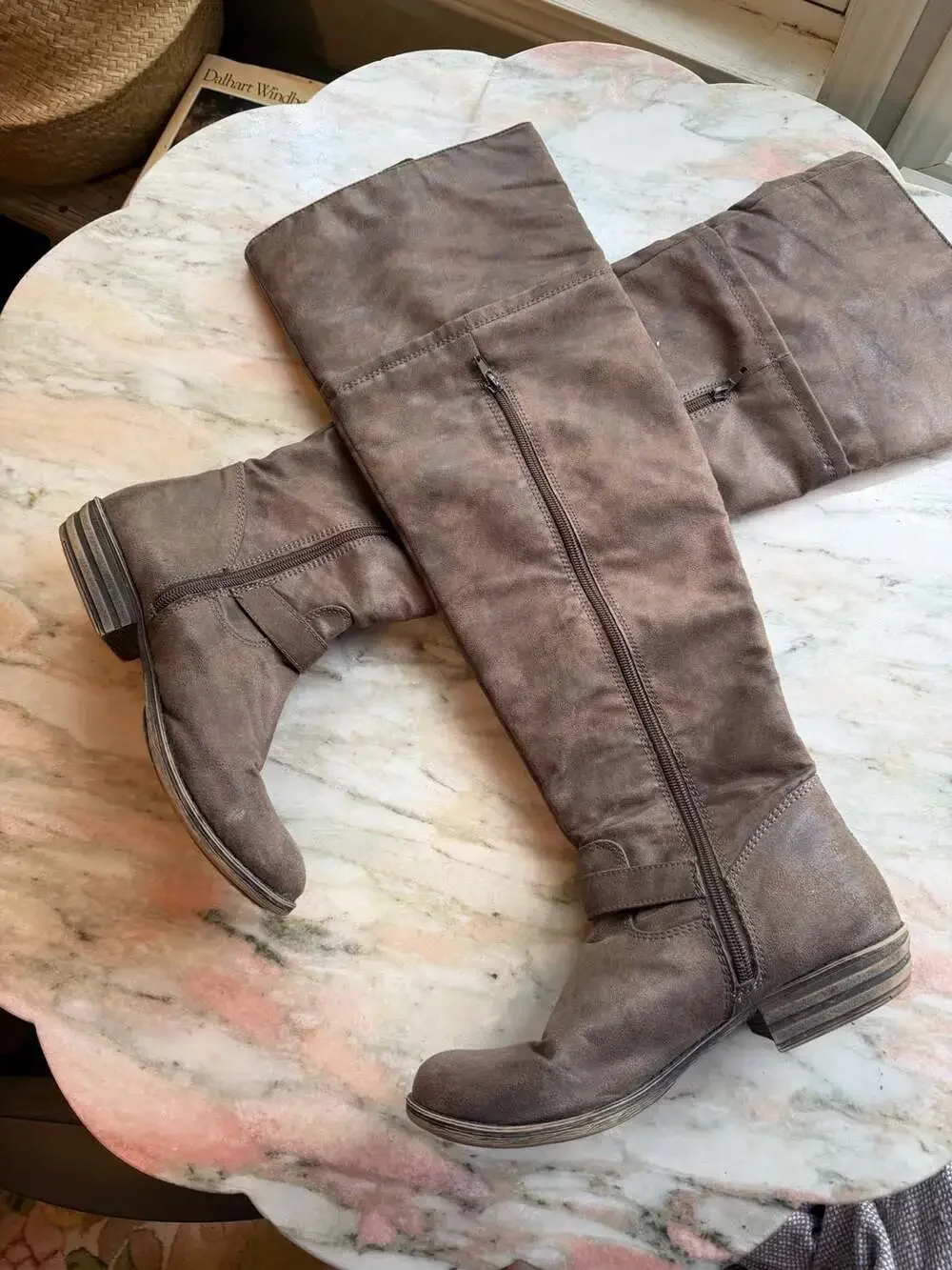 Unbranded Brown Faux Suede Over-the-Knee Boots